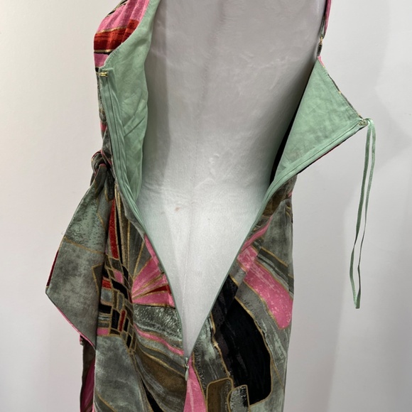 NWT Jason Wu Abstract Print Linen Blend Faux Wrap Midi Green & Pink Dress Size 4 - Picture 5 of 15